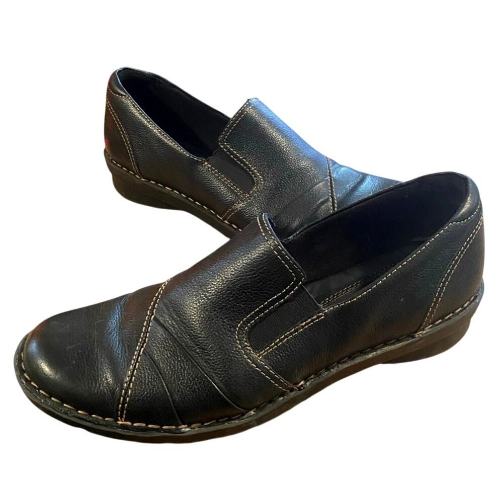 Clarks Bendables Womens Loafers 9.5 Black Leather Slip On Shoes Career Office